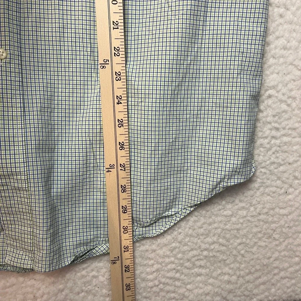 Ralph Lauren Button Down Mens Large Green Blue Classic‎ Fit Short Sleeve Plaid
